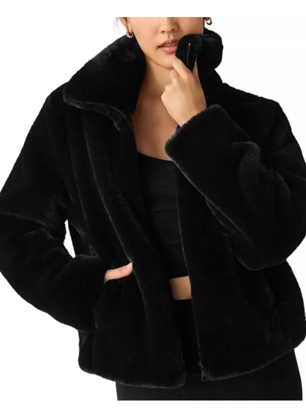 NWOT BEYOND YOGA On The List Faux Fur Jacket Black M NEW